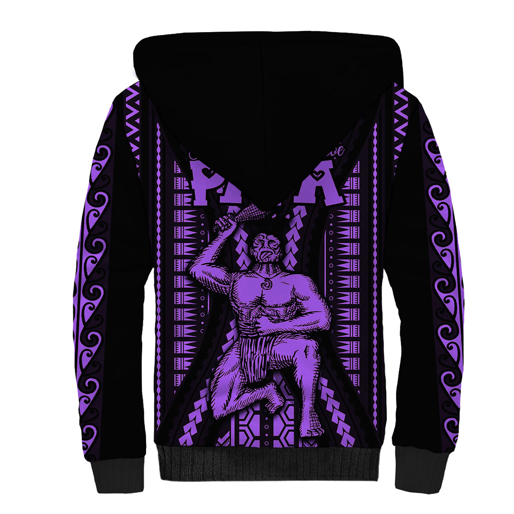 Maori Fathers Day New Zealand Sherpa Hoodie Aroha Ahau Ki A Koe Papa - Purple LT9 - Polynesian Pride