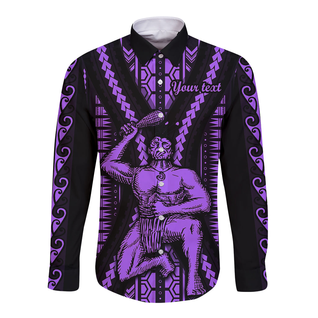 Custom Maori Fathers Day New Zealand Long Sleeve Button Shirt Aroha Ahau Ki A Koe Papa - Purple LT9 Unisex Purple - Polynesian Pride