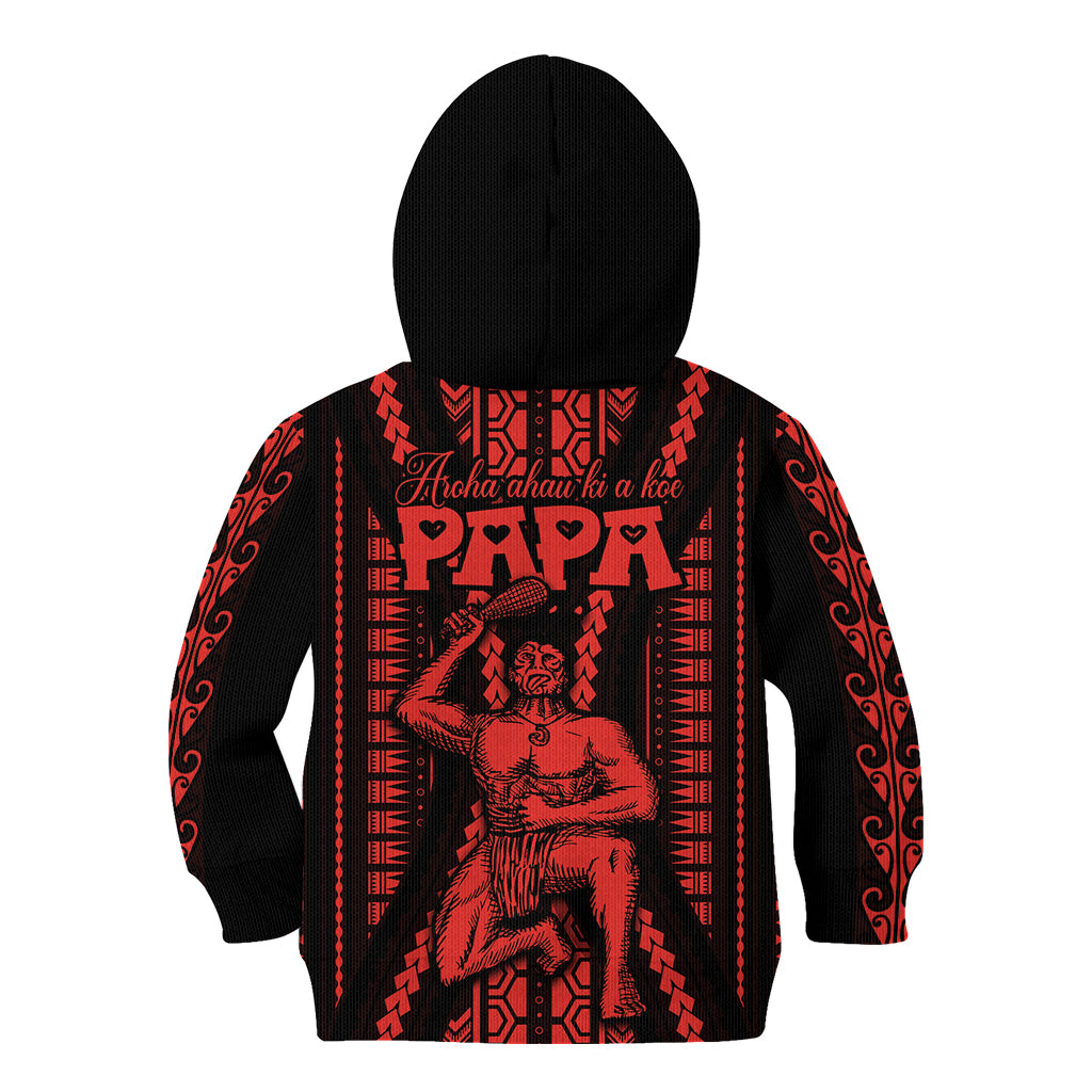 Maori Fathers Day New Zealand Kid Hoodie Aroha Ahau Ki A Koe Papa - Red LT9 - Polynesian Pride