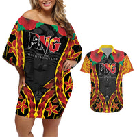 Personalised Papua New Guinea Remembrance Day Couples Matching Off Shoulder Short Dress and Hawaiian Shirt