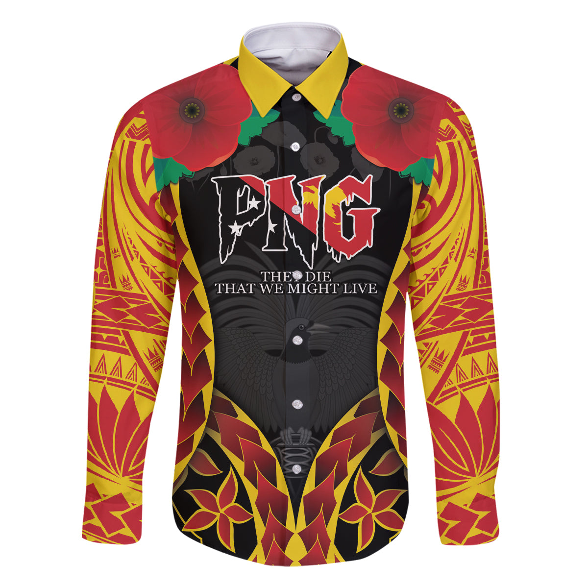 Personalised Papua New Guinea Remembrance Day Family Matching Off The Shoulder Long Sleeve Dress and Hawaiian Shirt