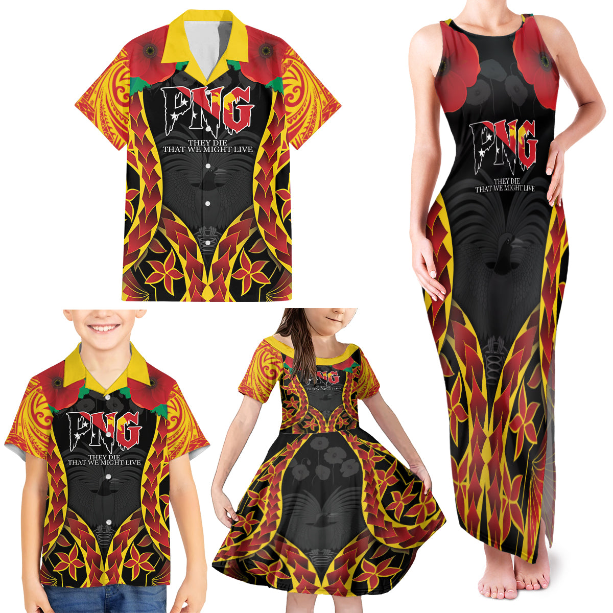 Personalised Papua New Guinea Remembrance Day Family Matching Tank Maxi Dress and Hawaiian Shirt