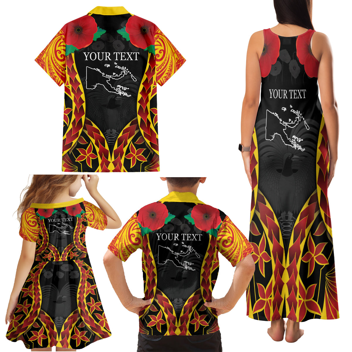 Personalised Papua New Guinea Remembrance Day Family Matching Tank Maxi Dress and Hawaiian Shirt