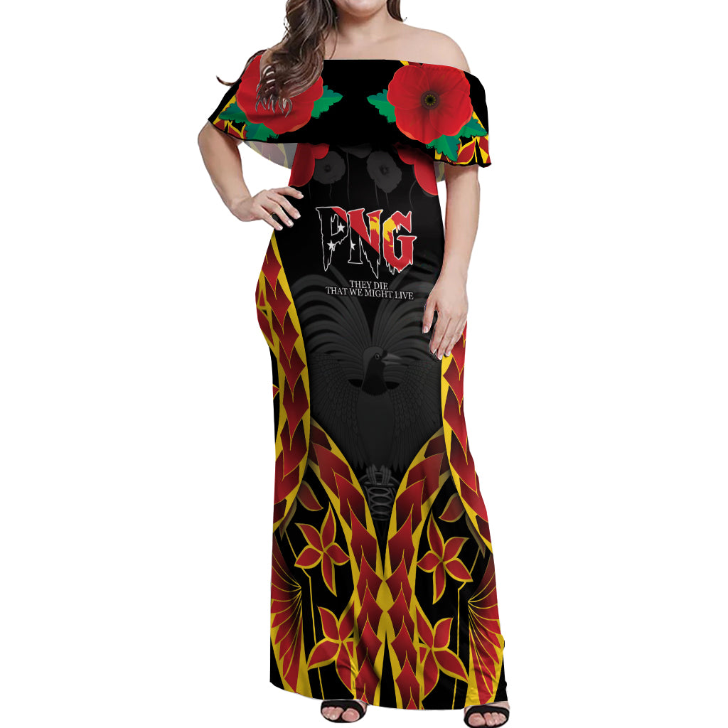 Personalised Papua New Guinea Remembrance Day Off Shoulder Maxi Dress
