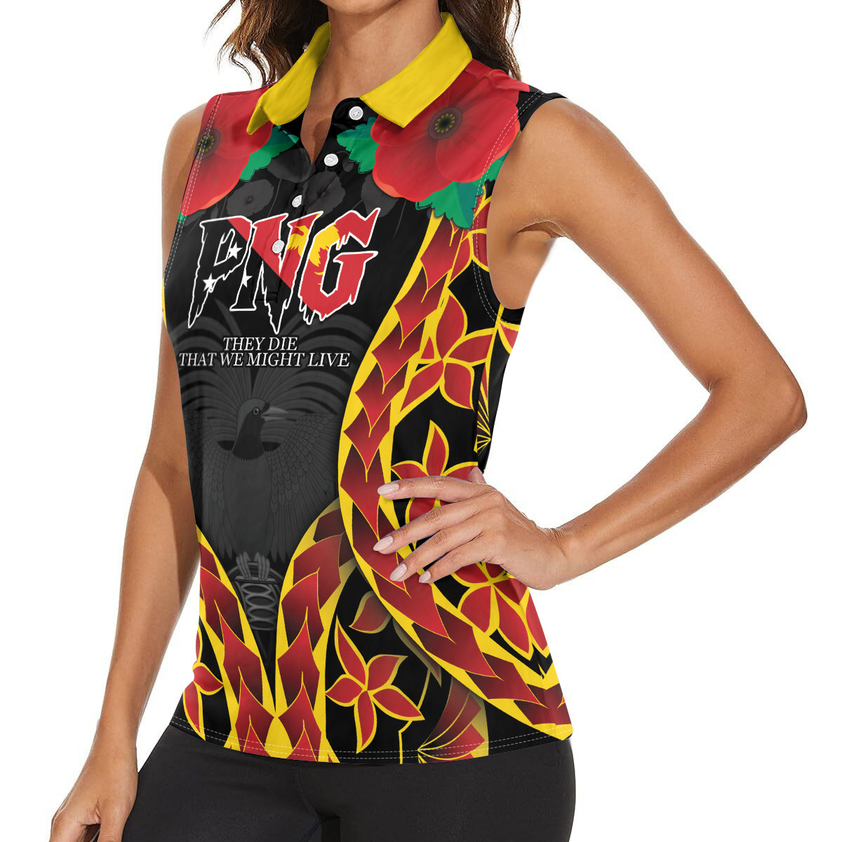 Personalised Papua New Guinea Remembrance Day Women Sleeveless Polo Shirt