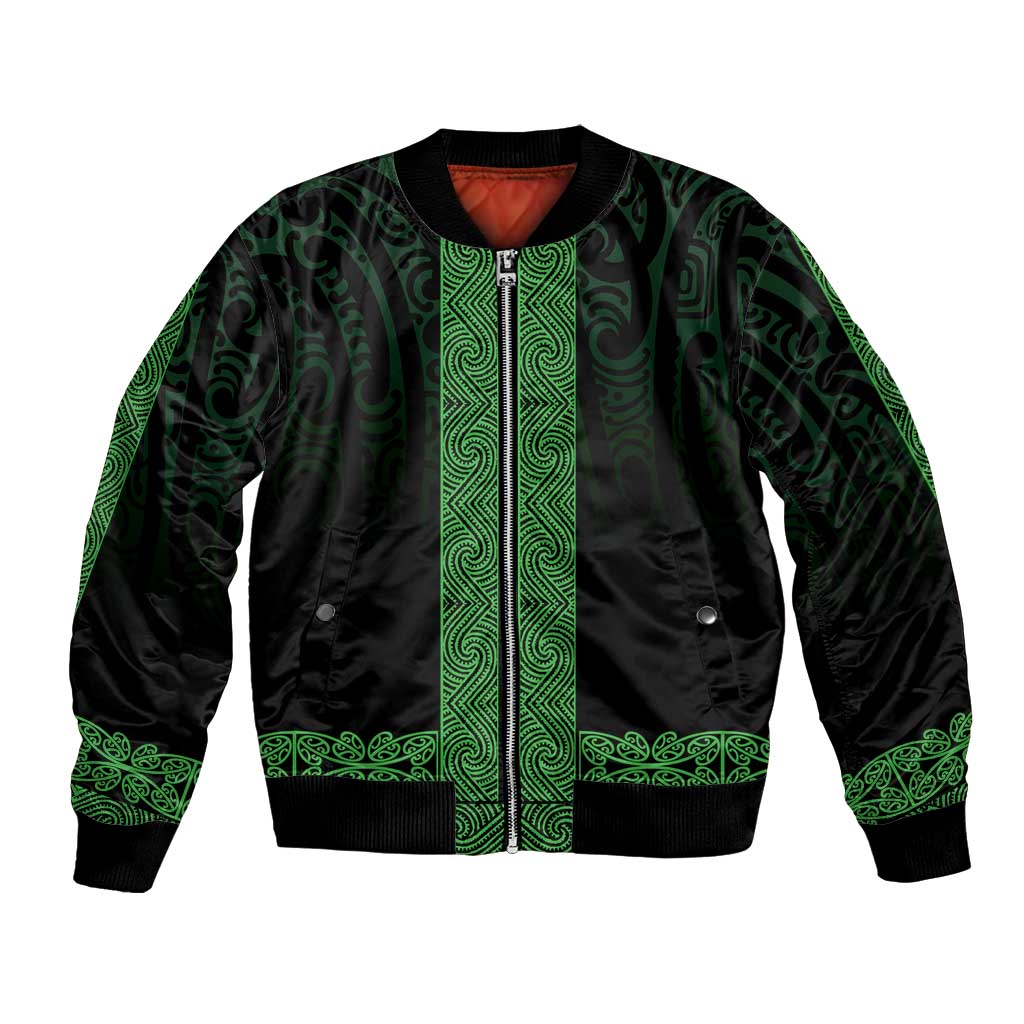 New Zealand Maori Kowhaiwhai Bomber Jacket Kakariki Maui and Mangopare LT9 Unisex Green - Polynesian Pride