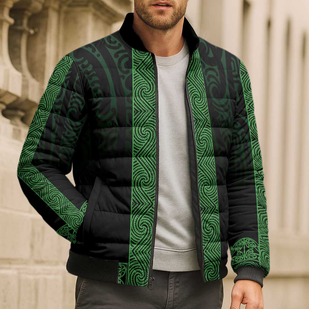 New Zealand Maori Kowhaiwhai Bomber Puffer Jacket Kakariki Maui and Mangopare - Polynesian Pride