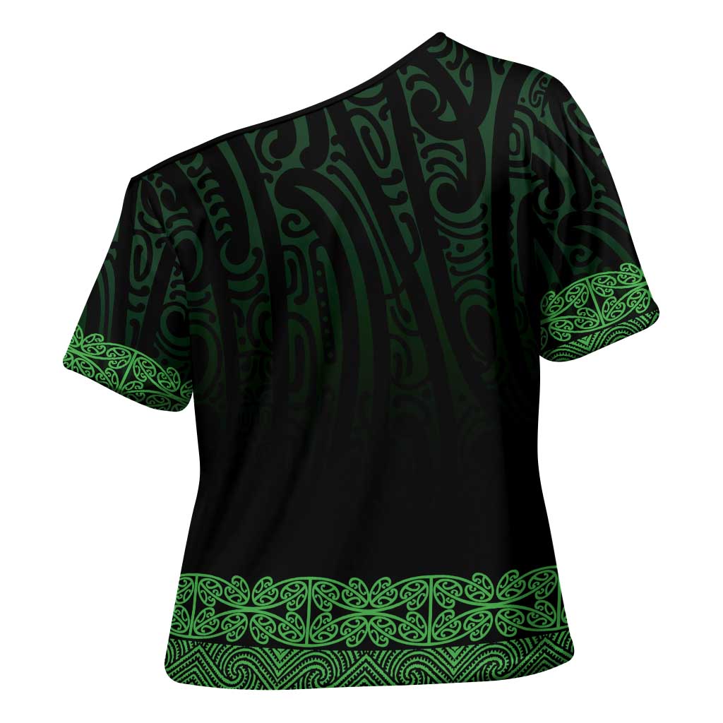 New Zealand Maori Kowhaiwhai Cross Shoulder Shirt Kakariki Maui and Mangopare - Polynesian Pride