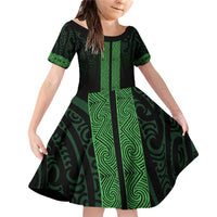 New Zealand Maori Kowhaiwhai Family Matching Off Shoulder Short Dress and Hawaiian Shirt Kakariki Maui and Mangopare