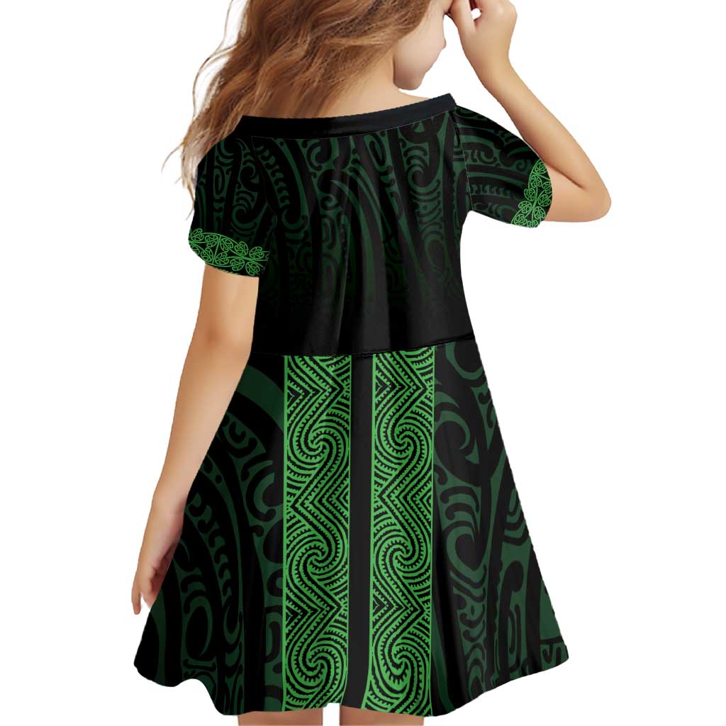 New Zealand Maori Kowhaiwhai Family Matching Off Shoulder Short Dress and Hawaiian Shirt Kakariki Maui and Mangopare