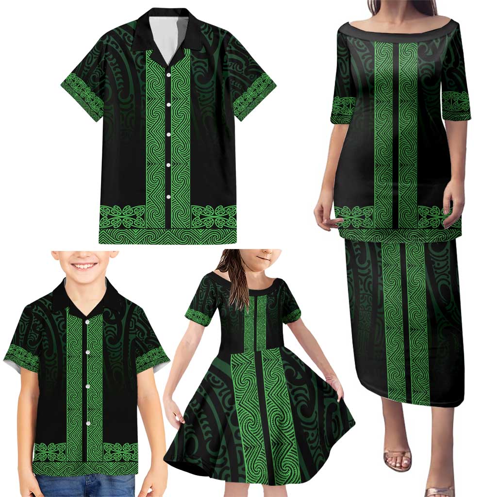 New Zealand Maori Kowhaiwhai Family Matching Puletasi and Hawaiian Shirt Kakariki Maui and Mangopare LT9 - Polynesian Pride