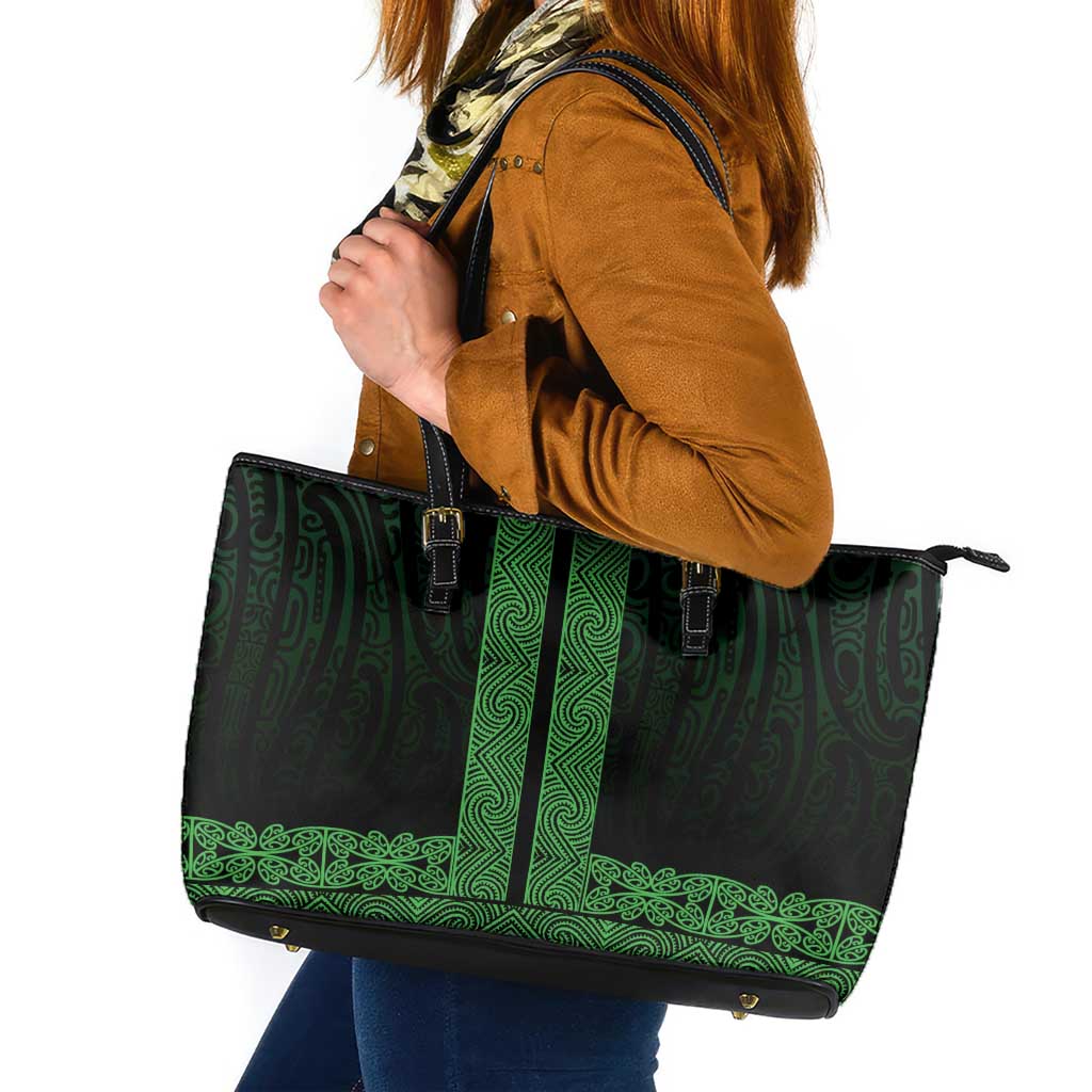 New Zealand Maori Kowhaiwhai Leather Tote Bag Kakariki Maui and Mangopare