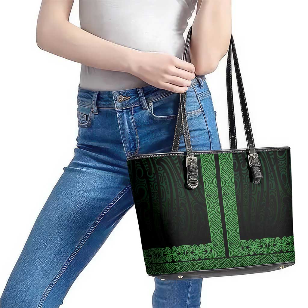 New Zealand Maori Kowhaiwhai Leather Tote Bag Kakariki Maui and Mangopare
