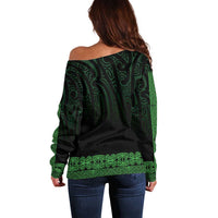 New Zealand Maori Kowhaiwhai Off Shoulder Sweater Kakariki Maui and Mangopare