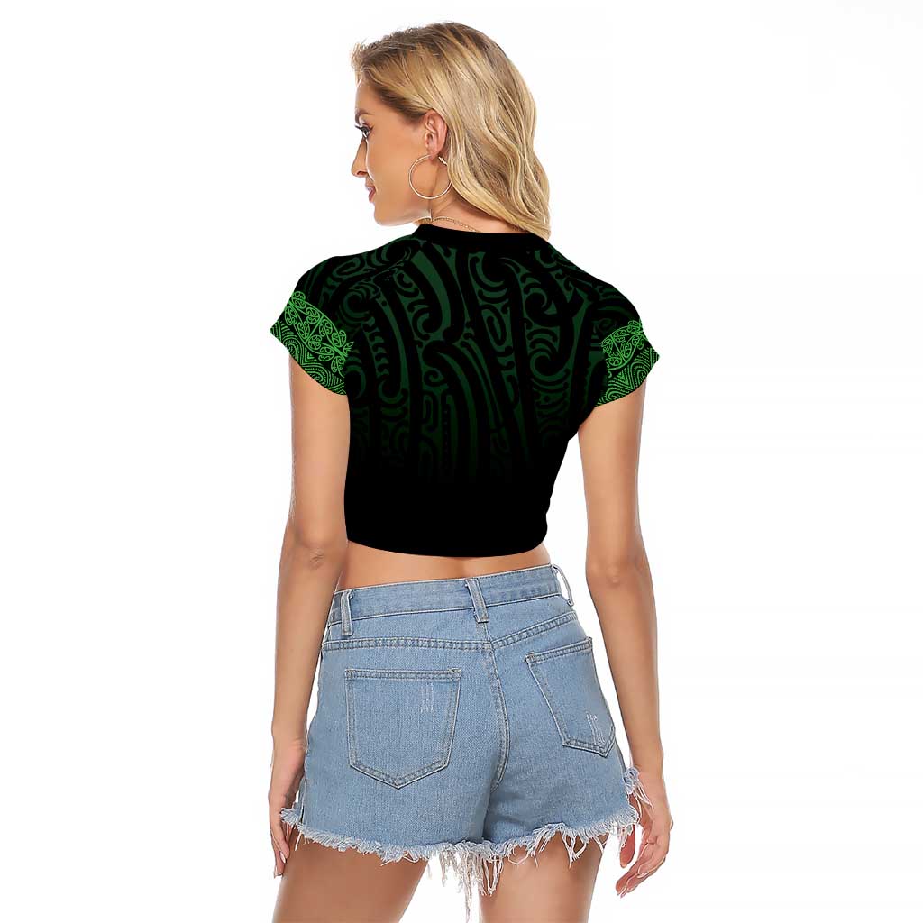New Zealand Maori Kowhaiwhai Raglan Cropped T Shirt Kakariki Maui and Mangopare LT9 - Polynesian Pride