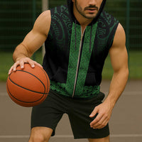 New Zealand Maori Kowhaiwhai Sleeveless Zip Hoodie Kakariki Maui and Mangopare - Polynesian Pride