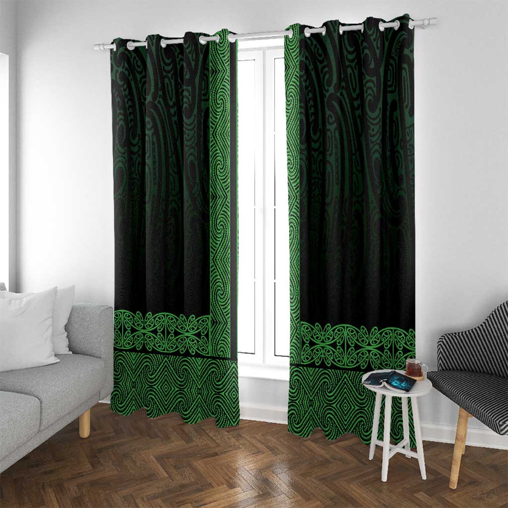 New Zealand Maori Kowhaiwhai Window Curtain Kakariki Maui and Mangopare LT9 With Grommets Green - Polynesian Pride