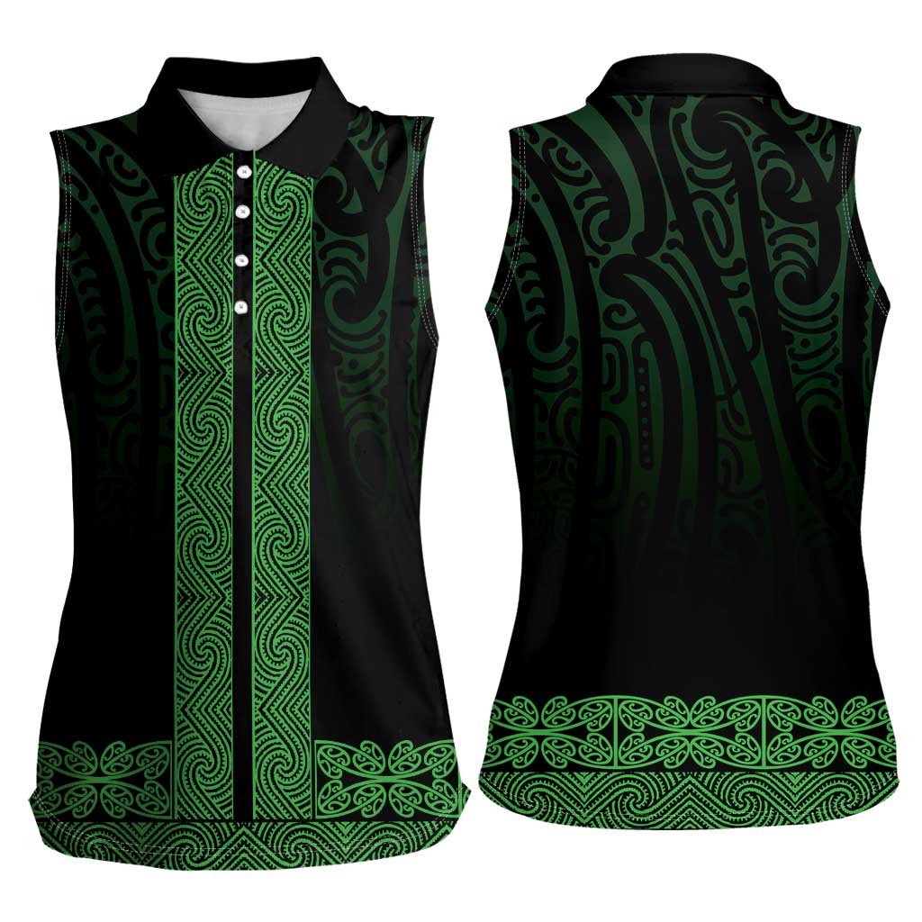 New Zealand Maori Kowhaiwhai Women Sleeveless Polo Shirt Kakariki Maui and Mangopare
