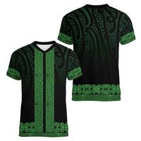 New Zealand Maori Kowhaiwhai Women V-Neck T-Shirt Kakariki Maui and Mangopare LT9 - Polynesian Pride