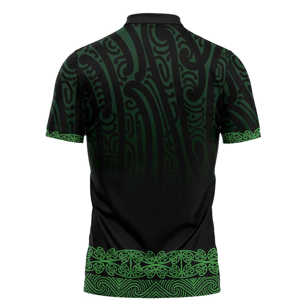 New Zealand Maori Kowhaiwhai Zipper Polo Shirt Kakariki Maui and Mangopare - Polynesian Pride