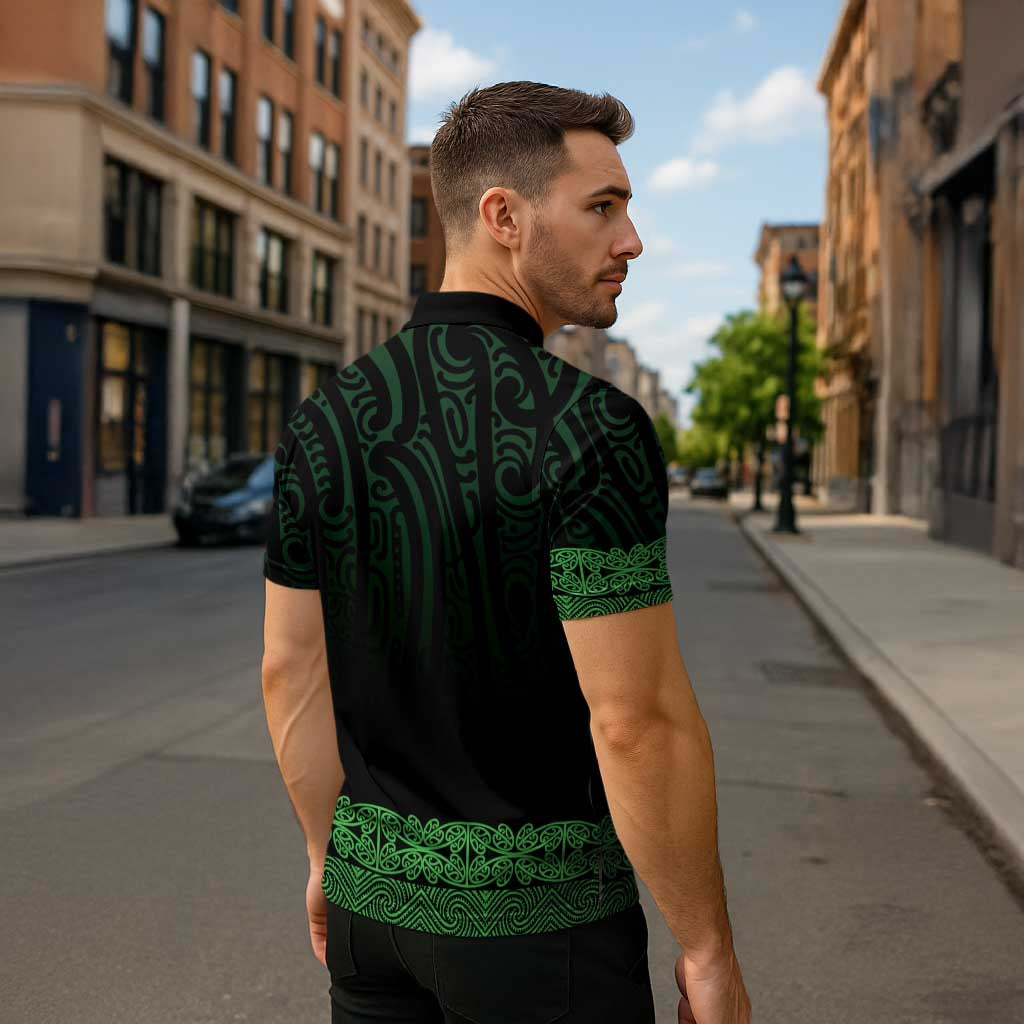 New Zealand Maori Kowhaiwhai Zipper Polo Shirt Kakariki Maui and Mangopare - Polynesian Pride