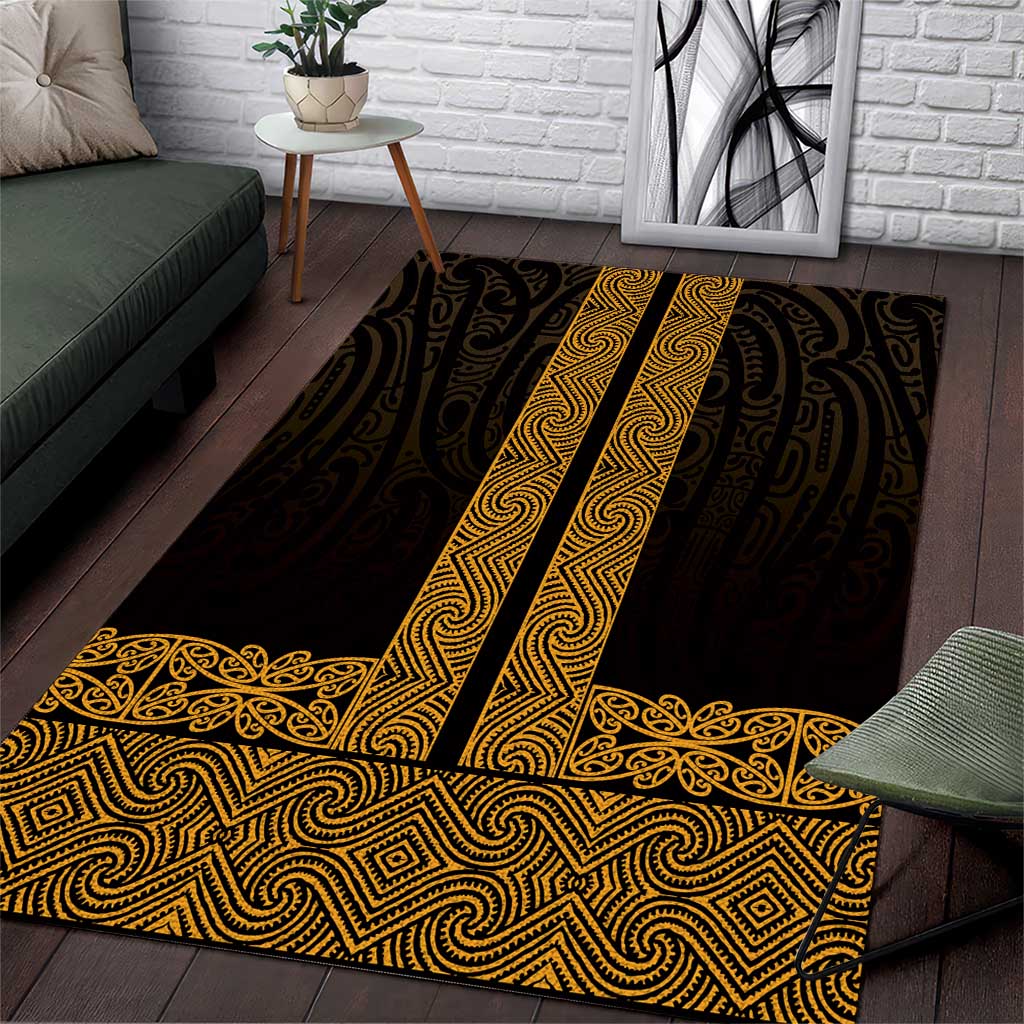 New Zealand Maori Kowhaiwhai Area Rug Karaka Maui and Mangopare LT9 Gold - Polynesian Pride