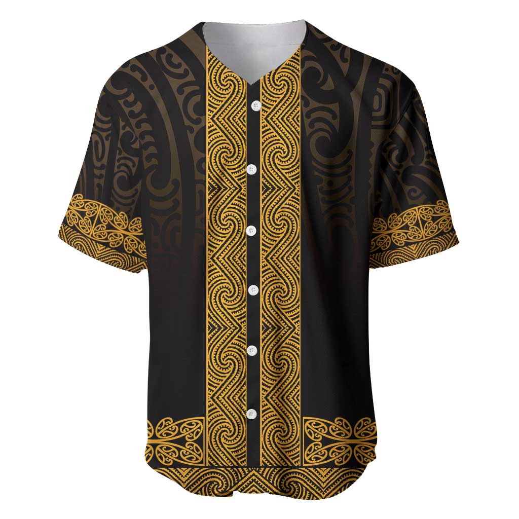 New Zealand Maori Kowhaiwhai Baseball Jersey Karaka Maui and Mangopare LT9 Gold - Polynesian Pride