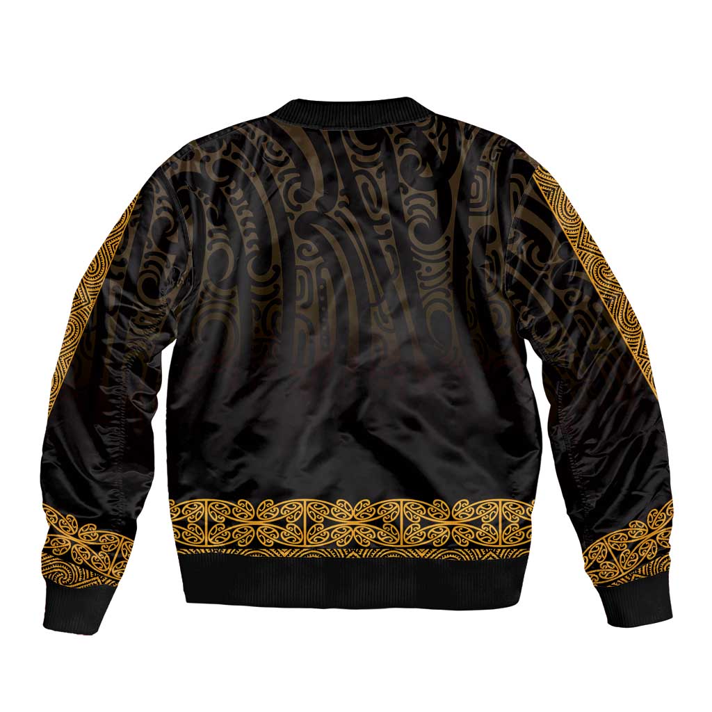 New Zealand Maori Kowhaiwhai Bomber Jacket Karaka Maui and Mangopare