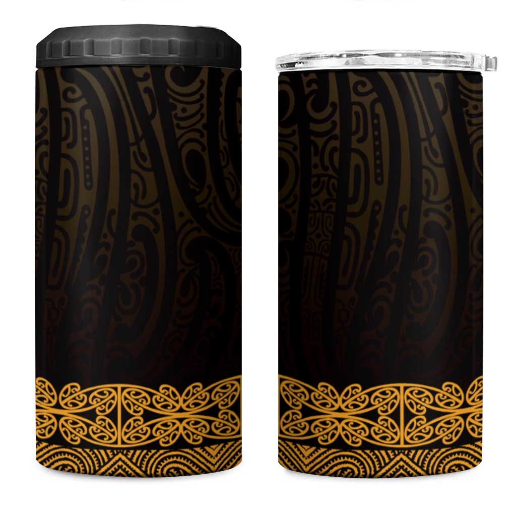 New Zealand Maori Kowhaiwhai 4 in 1 Can Cooler Tumbler Karaka Maui and Mangopare LT9 One Size: 16 oz Gold - Polynesian Pride