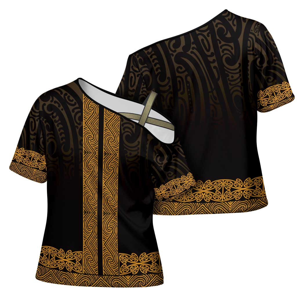 New Zealand Maori Kowhaiwhai Cross Shoulder Shirt Karaka Maui and Mangopare - Polynesian Pride