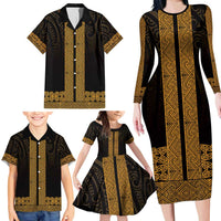 New Zealand Maori Kowhaiwhai Family Matching Long Sleeve Bodycon Dress and Hawaiian Shirt Karaka Maui and Mangopare