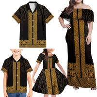 New Zealand Maori Kowhaiwhai Family Matching Off Shoulder Maxi Dress and Hawaiian Shirt Karaka Maui and Mangopare