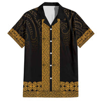 New Zealand Maori Kowhaiwhai Family Matching Puletasi and Hawaiian Shirt Karaka Maui and Mangopare LT9 Dad's Shirt - Short Sleeve Gold - Polynesian Pride