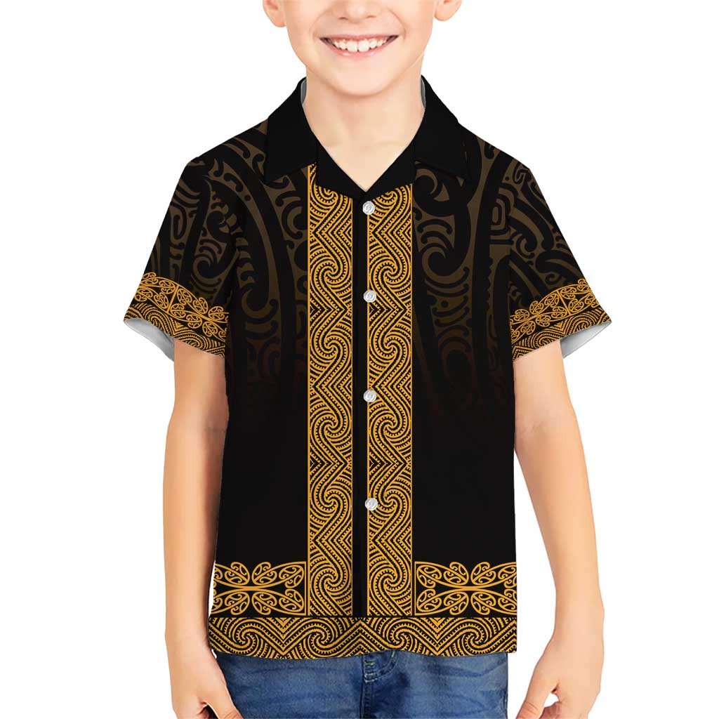 New Zealand Maori Kowhaiwhai Kid Hawaiian Shirt Karaka Maui and Mangopare LT9 Kid Gold - Polynesian Pride