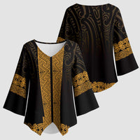 New Zealand Maori Kowhaiwhai Kimono Sleeve Blouse Karaka Maui and Mangopare - Polynesian Pride