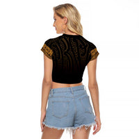 New Zealand Maori Kowhaiwhai Raglan Cropped T Shirt Karaka Maui and Mangopare