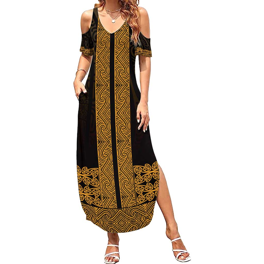 New Zealand Maori Kowhaiwhai Summer Maxi Dress Karaka Maui and Mangopare