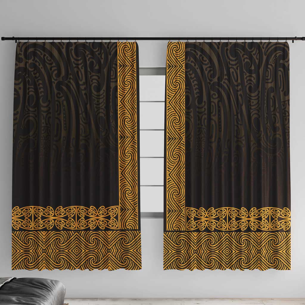 New Zealand Maori Kowhaiwhai Window Curtain Karaka Maui and Mangopare LT9 With Hooks Gold - Polynesian Pride