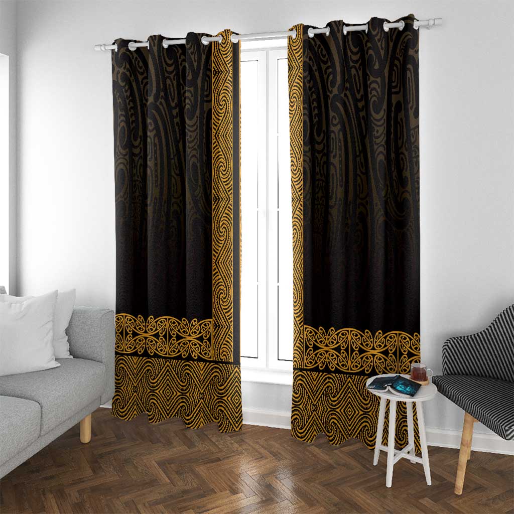 New Zealand Maori Kowhaiwhai Window Curtain Karaka Maui and Mangopare LT9 With Grommets Gold - Polynesian Pride