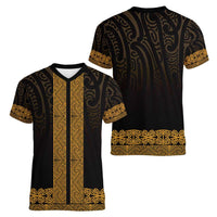 New Zealand Maori Kowhaiwhai Women V-Neck T-Shirt Karaka Maui and Mangopare LT9 - Polynesian Pride