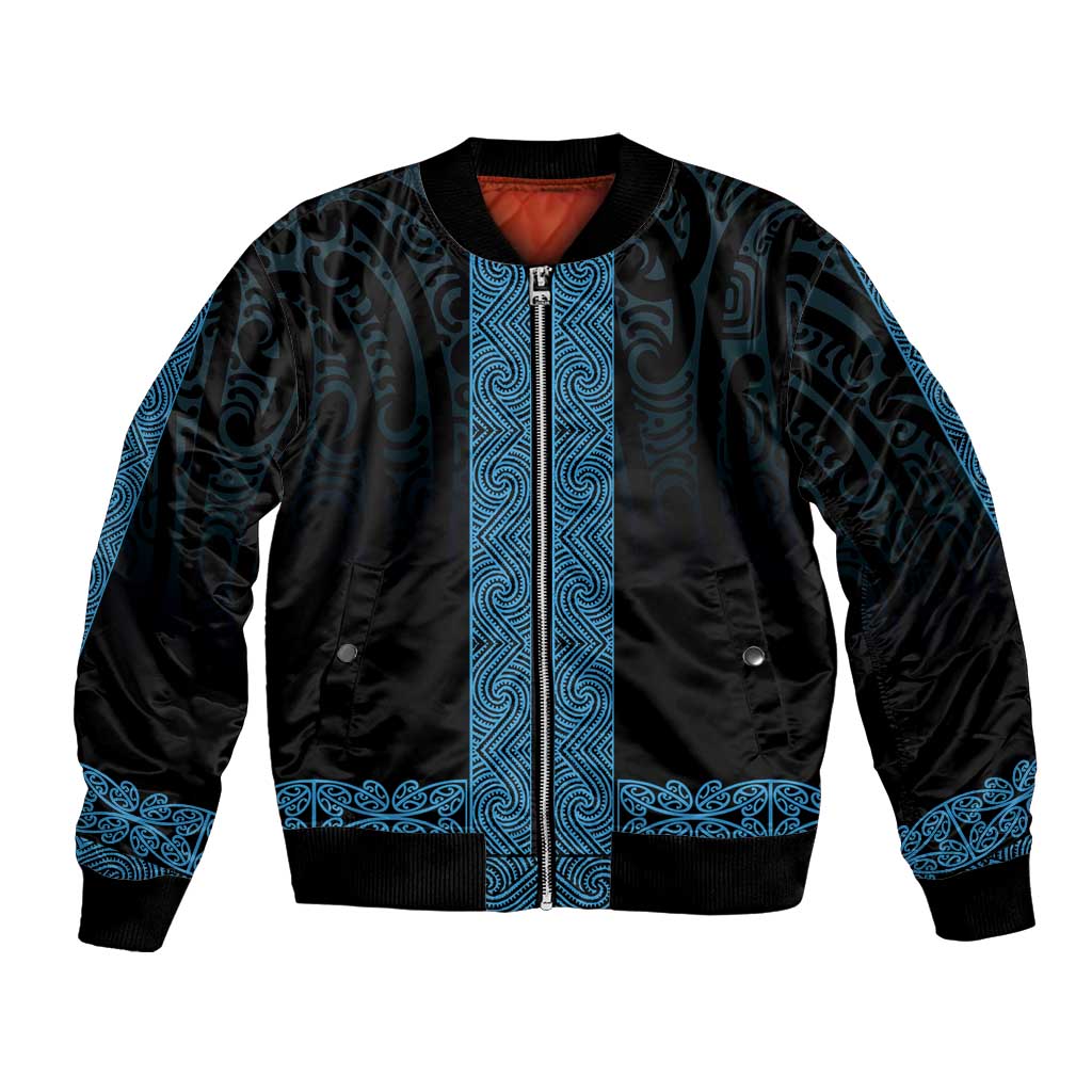 New Zealand Maori Kowhaiwhai Bomber Jacket Kikorangi Maui and Mangopare LT9 Unisex Blue - Polynesian Pride