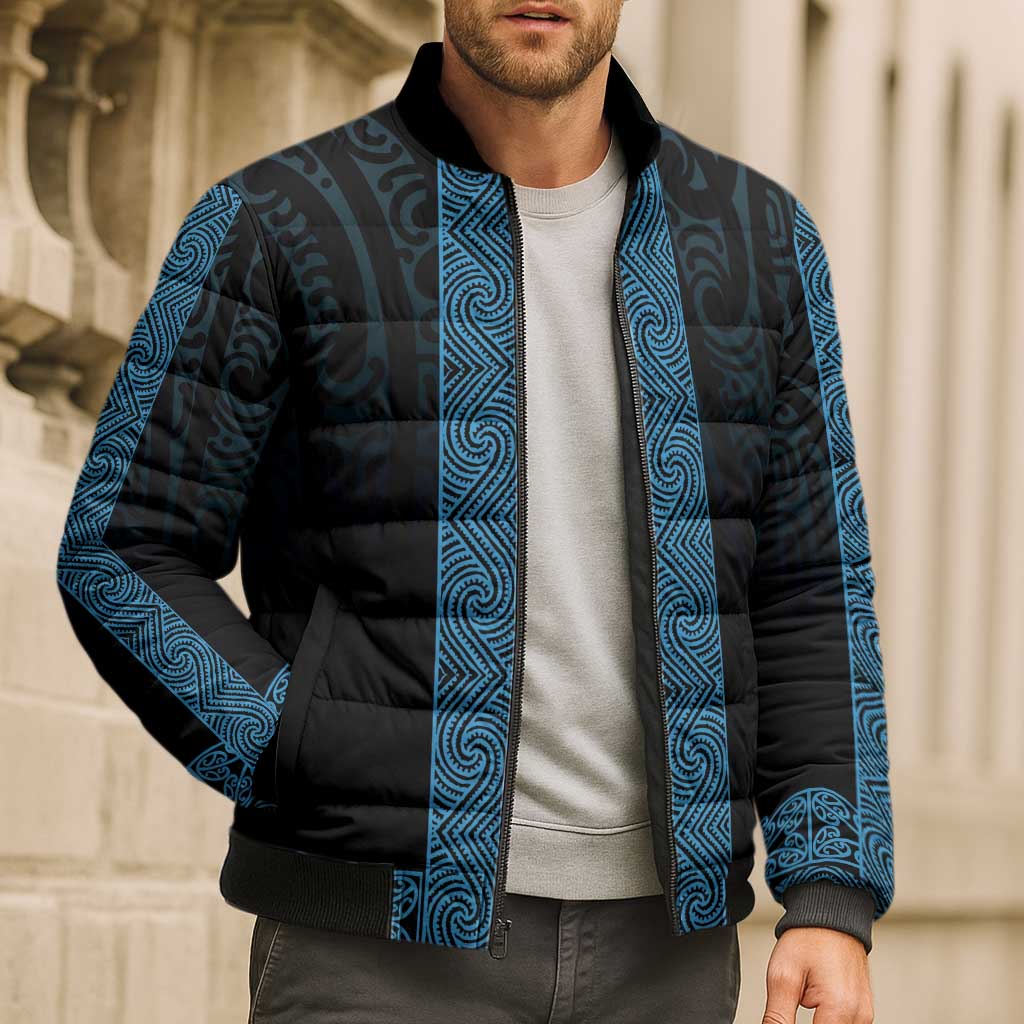 New Zealand Maori Kowhaiwhai Bomber Puffer Jacket Kikorangi Maui and Mangopare - Polynesian Pride