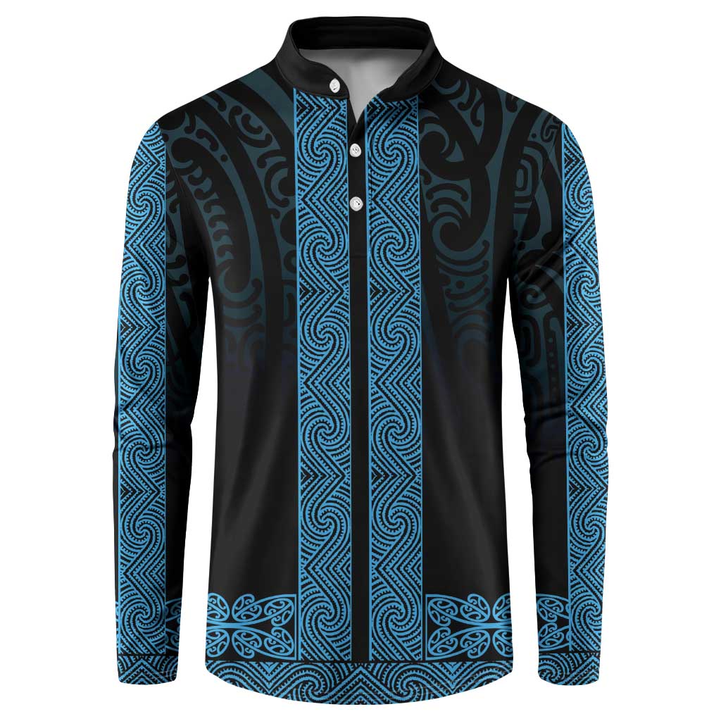 New Zealand Maori Kowhaiwhai Button Sweatshirt Kikorangi Maui and Mangopare LT9 Blue - Polynesian Pride