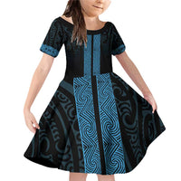 New Zealand Maori Kowhaiwhai Family Matching Off Shoulder Short Dress and Hawaiian Shirt Kikorangi Maui and Mangopare