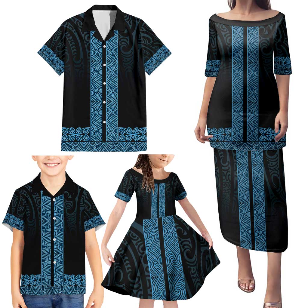 New Zealand Maori Kowhaiwhai Family Matching Puletasi and Hawaiian Shirt Kikorangi Maui and Mangopare LT9 - Polynesian Pride