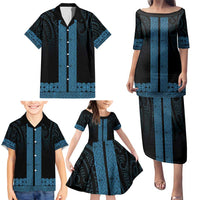 New Zealand Maori Kowhaiwhai Family Matching Puletasi and Hawaiian Shirt Kikorangi Maui and Mangopare LT9 - Polynesian Pride