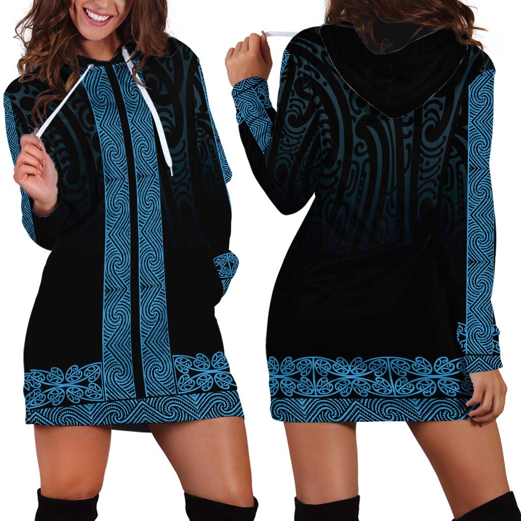 New Zealand Maori Kowhaiwhai Hoodie Dress Kikorangi Maui and Mangopare
