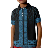 New Zealand Maori Kowhaiwhai Kid Polo Shirt Kikorangi Maui and Mangopare LT9 Kid Blue - Polynesian Pride