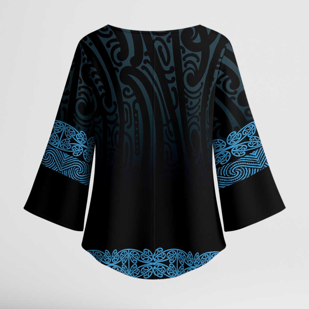 New Zealand Maori Kowhaiwhai Kimono Sleeve Blouse Kikorangi Maui and Mangopare - Polynesian Pride