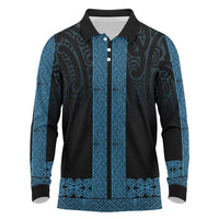 New Zealand Maori Kowhaiwhai Long Sleeve Polo Shirt Kikorangi Maui and Mangopare